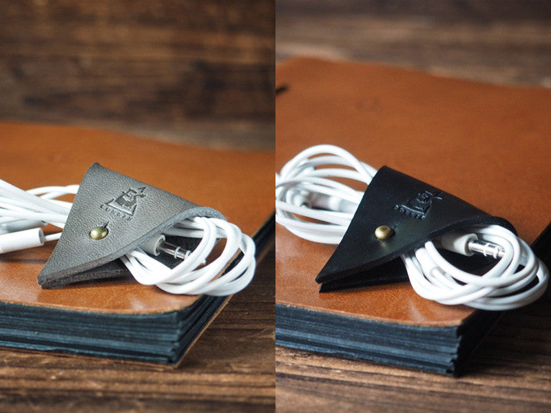 Handmade Leather Cord Holder Grey Black Color Gift Set Holiday Gifts Idea Gifts for Music Lover | ES Corner