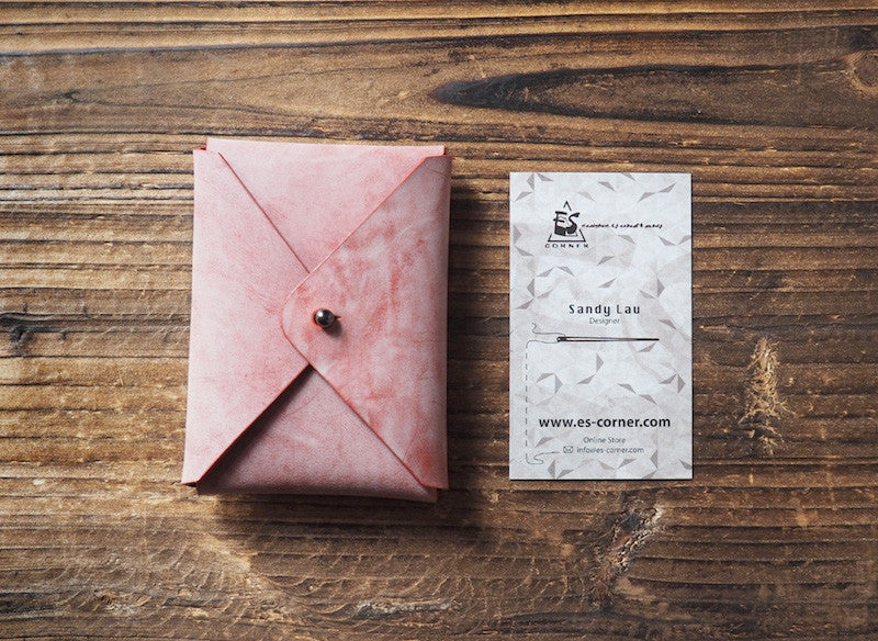 ES Corner Leather Minimal Business Card Holder Credit Card Holder Slim Wallet Red name card