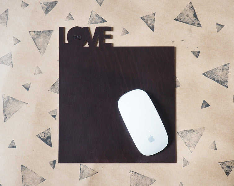 ES Corner Handmade Leather Mouse Pad Square Dark Brown Engrave Initial Name on Vegetable tanned