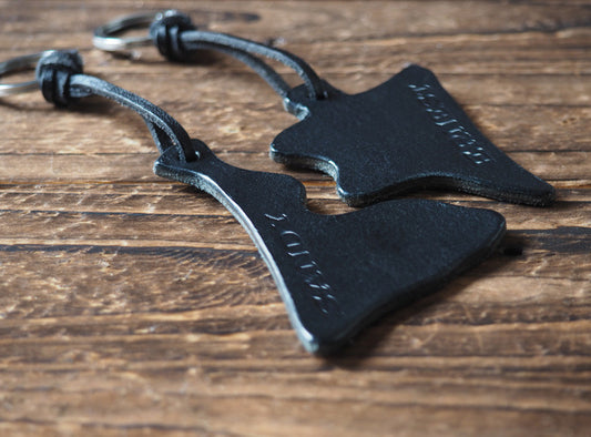 ES Corner Handmade Leather Couple Keychain Set Custom Initial Monogram Gifts for Him or Her Black