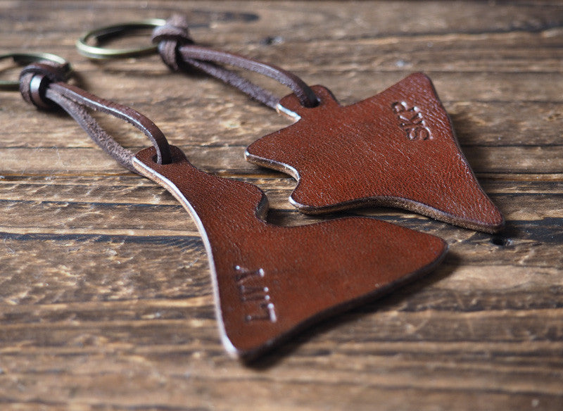 ES Corner Handmade Personalized Leather Couple Keychain Set with Initial Monogram Brown