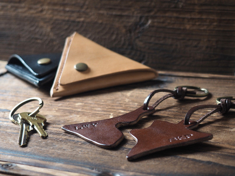 ES Corner Handmade Leather Couple Keychain with Triangle Coin Purse Everyday carry item Brown black Nude