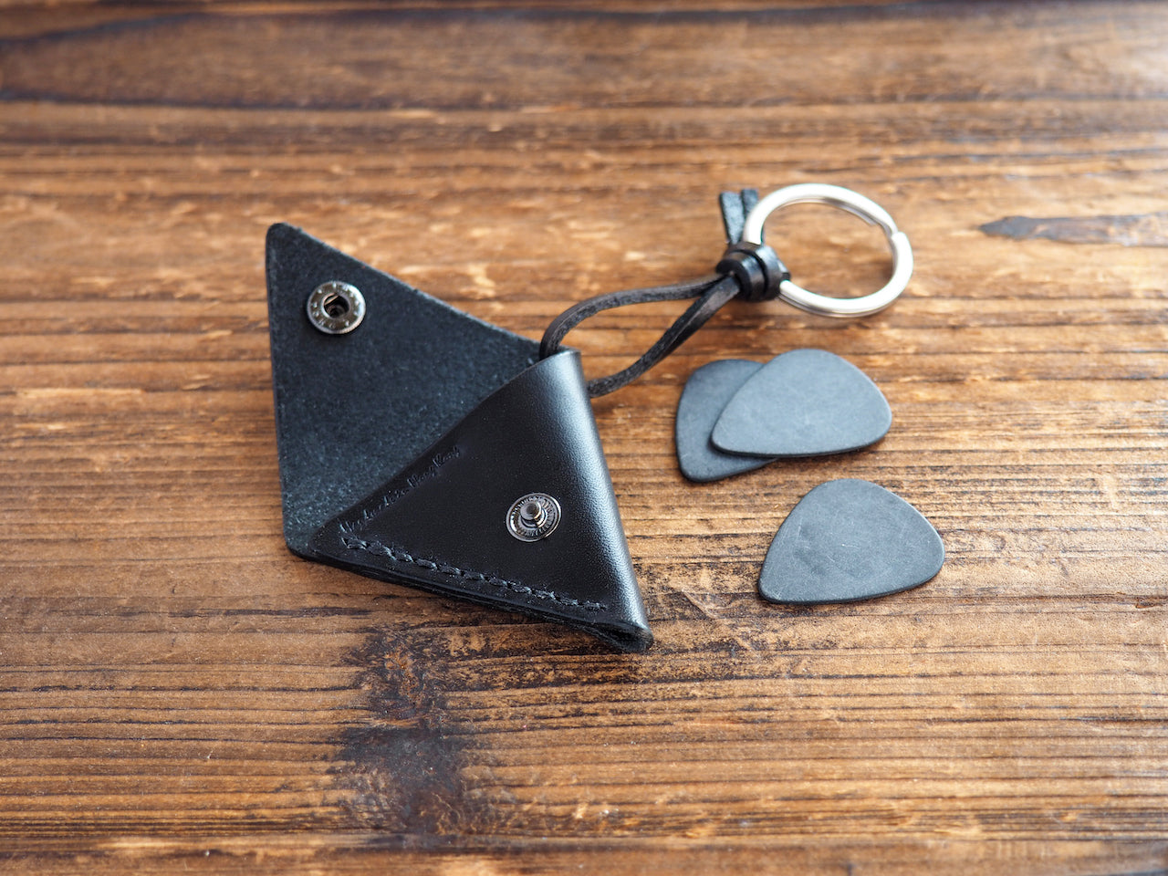 Personalized Leather Folded Guitar Pick Holder Keychain #Black | Handmade Leather Goods | Personalized Gifts | ES Corner