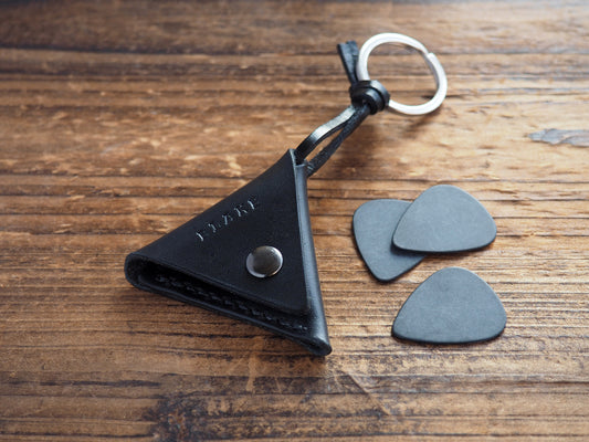 Personalized Leather Folded Guitar Pick Holder Keychain #Black | Handmade Leather Goods | Personalized Gifts | ES Corner
