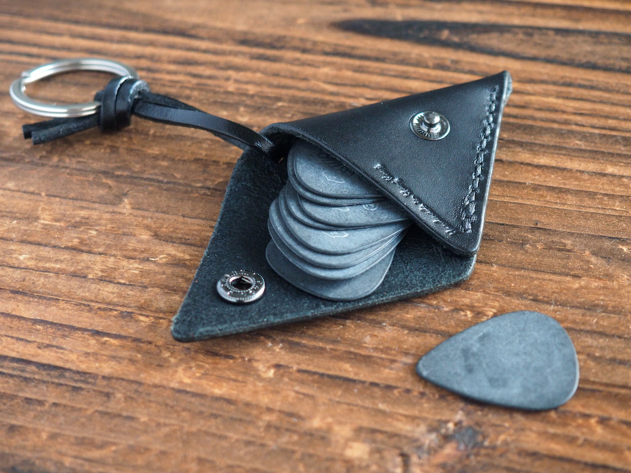 Personalized Leather Folded Guitar Pick Holder Keychain #Black | Handmade Leather Goods | Personalized Gifts | ES Corner