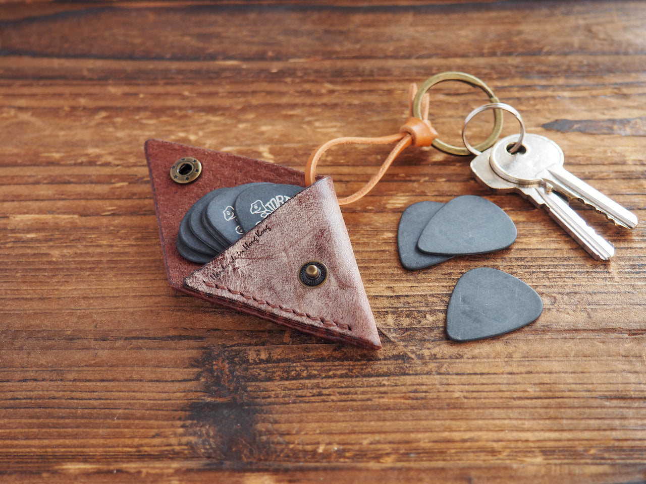 Personalized Leather Folded Guitar Pick Holder Keychain #Ghost Brown | Handmade Leather Goods | Personalized Gifts | ES Corner