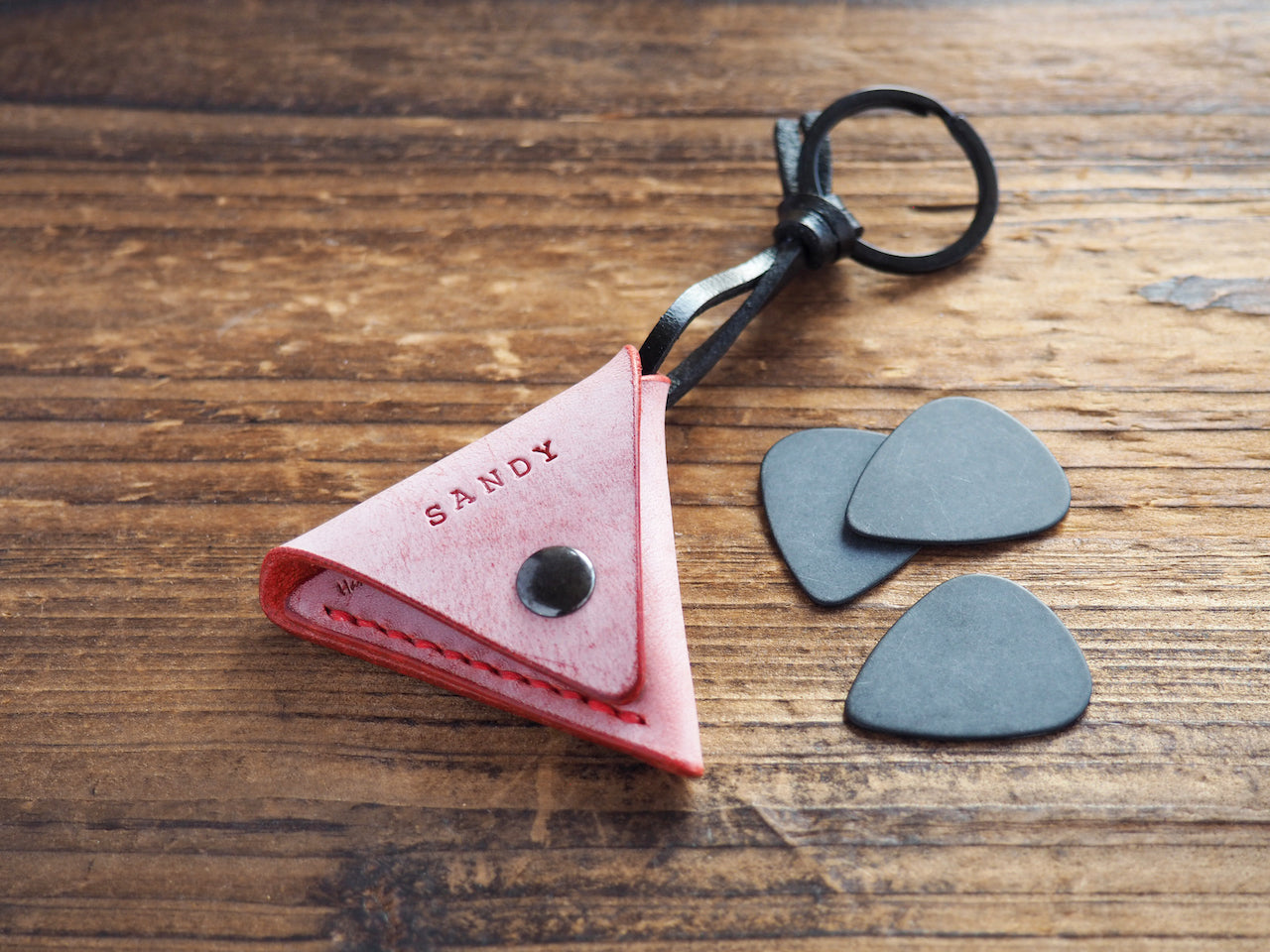 Personalized Leather Folded Guitar Pick Holder Keychain #Ghost Red | Handmade Leather Goods | Personalized Gifts | ES Corner