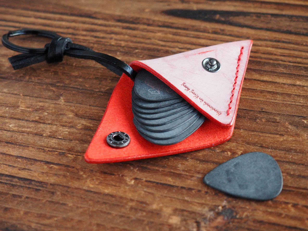 Personalized Leather Folded Guitar Pick Holder Keychain #Ghost Red | Handmade Leather Goods | Personalized Gifts | ES Corner