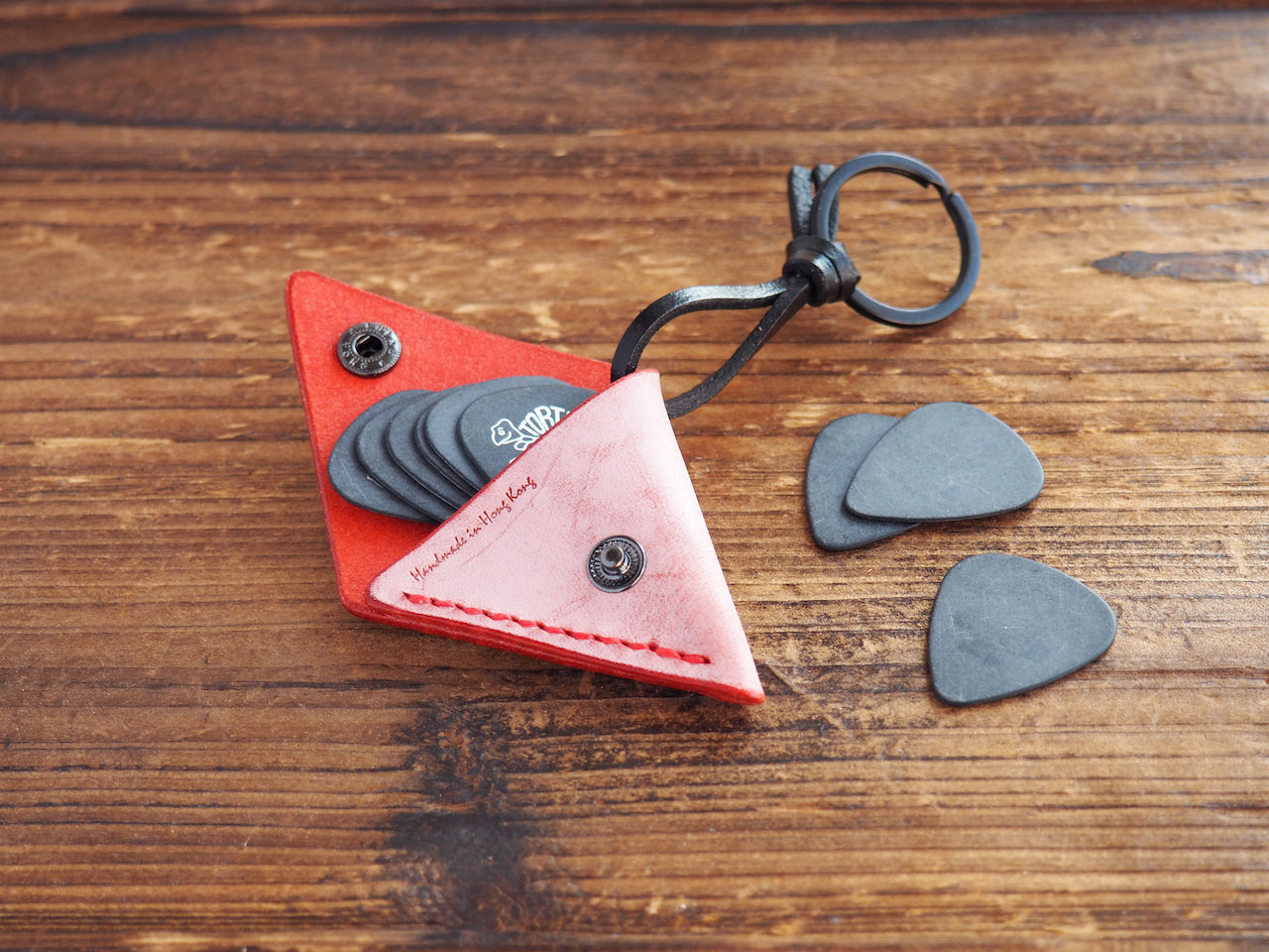 Personalized Leather Folded Guitar Pick Holder Keychain #Ghost Red | Handmade Leather Goods | Personalized Gifts | ES Corner