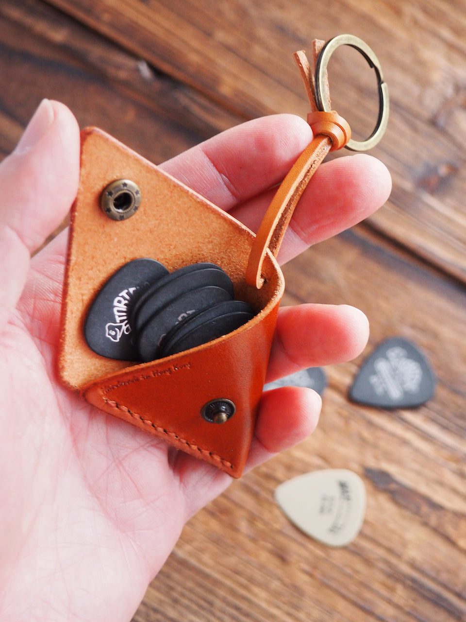 Personalized Leather Folded Guitar Pick Holder Keychain #Honey Brown | Handmade Leather Goods | Personalized Gifts | ES Corner