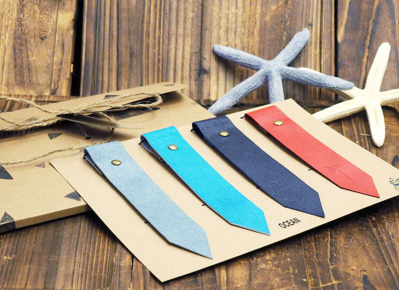 Natural Ocean Handmade Leather Bookmark Christmas Birthday Holiday Gift Set Blue Grey Blue Navy Blue Red | ES Corner