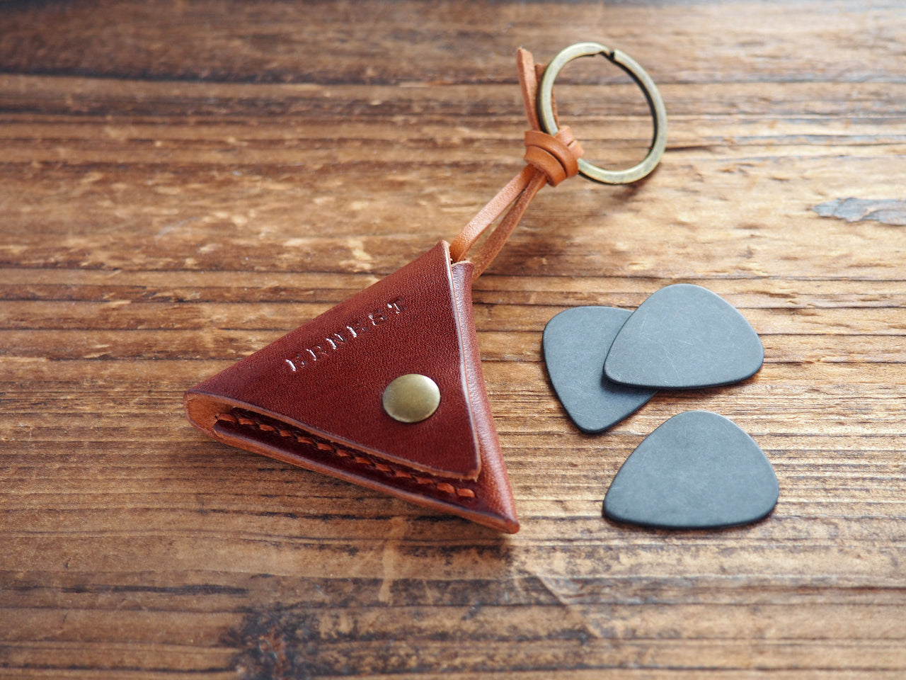 Personalized Leather Folded Guitar Pick Holder Keychain #Whiskey Brown | Handmade Leather Goods | Personalized Gifts | ES Corner