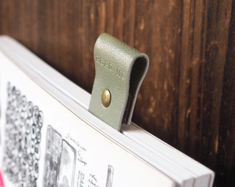ES Corner Handmade Leather Bookmarks Close up Green