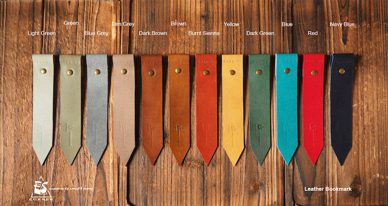 ES Corner Handmade Goat Skin Leather Bookmarks 12 colors Green Blue Grey Burnt Sienna