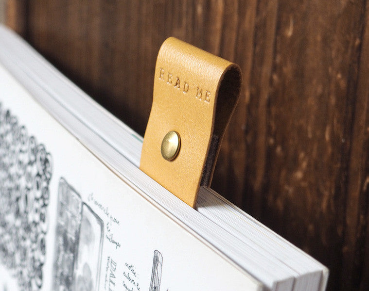 ES Corner Handmade Goat Skin Leather Bookmarks Engrave READ ME Yellow