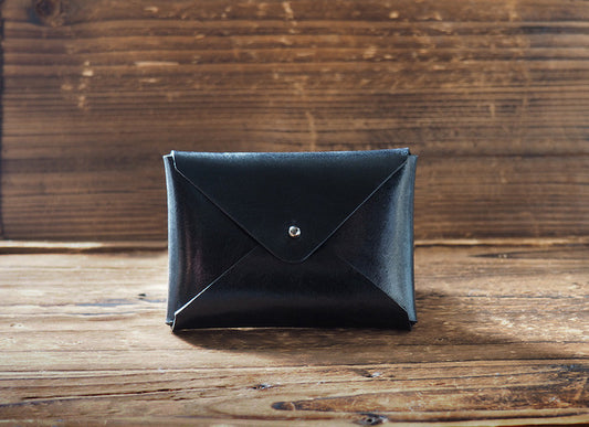 ES Corner Handmade Leather Minimal Business Card Holder Credit Card Holder Slim Wallet Black Front