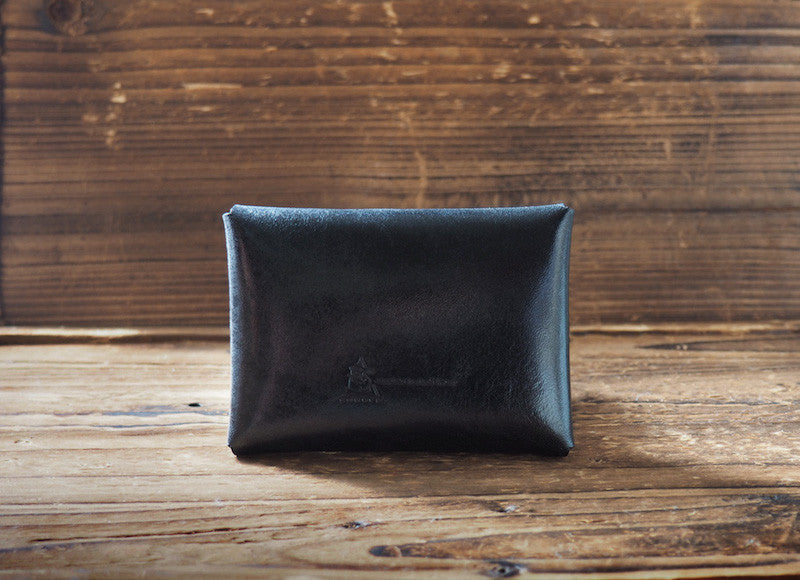ES Corner Handmade Leather Minimal Business Card Holder Credit Card Holder Slim Wallet Black back 