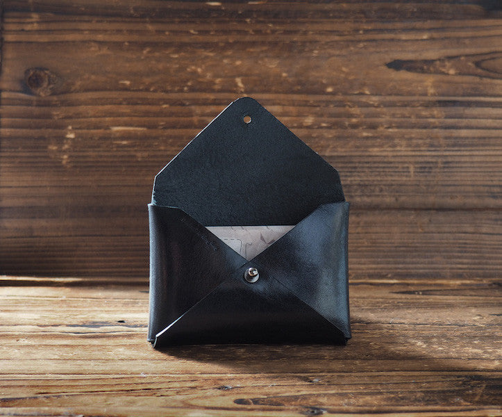 ES Corner Handmade Leather Minimal Business Card Holder Credit Card Holder Black open leather accessories