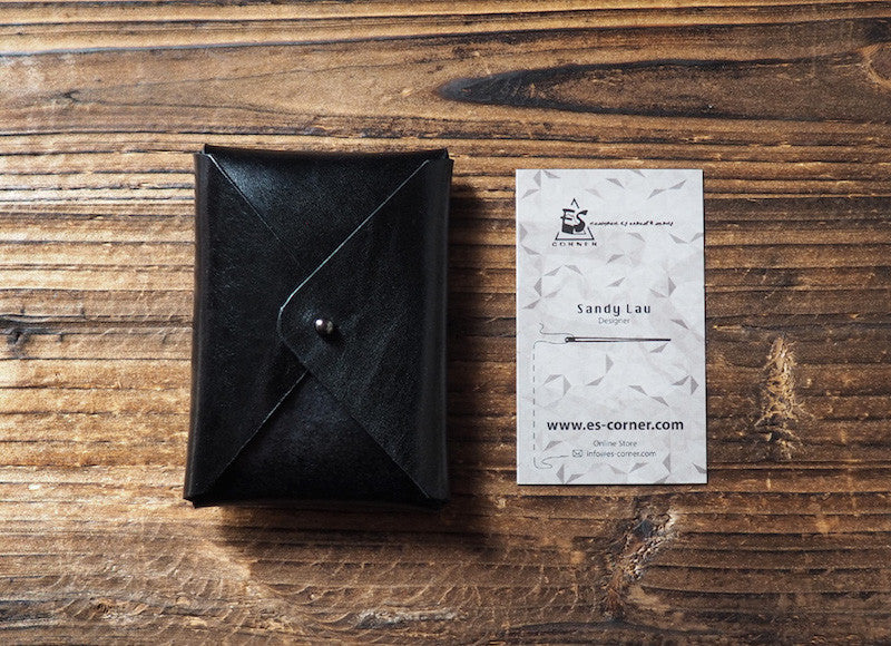 ES Corner Handmade Leather Minimal Business Card Holder Credit Card Holder Slim Wallet Black Simplicity design
