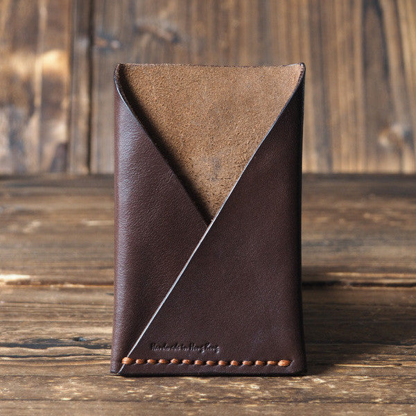 ES Corner Leather Minimalist Card Holder Credit card Business card holder Dark Brown Front