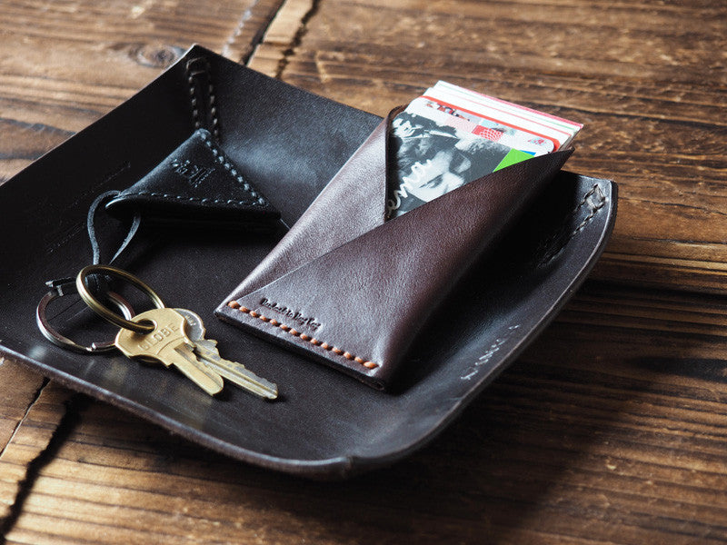 ES Corner Leather Minimalist Card Holder Slim Card Wallet Credit card Business card holder Dark Brown