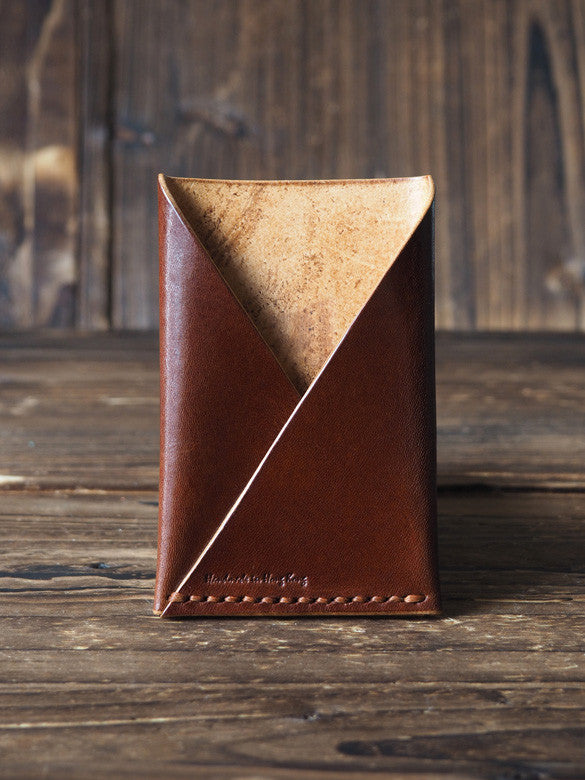 ES Corner Leather Minimalist Card Holder Credit card Business card holder Whiskey Brown Front