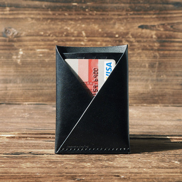 ES Corner Leather Minimal Folded Card Wallet Slim Card Wallet card holder Black with cash and credit card