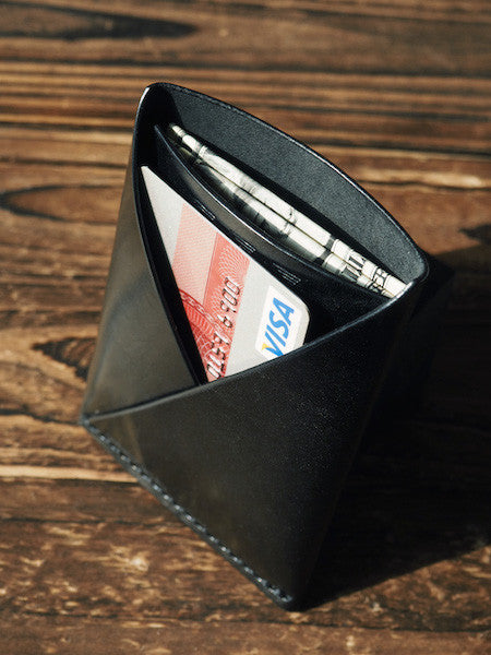 ES Corner Leather Minimalist Folded Card Wallet Slim Card Wallet Black everyday carry