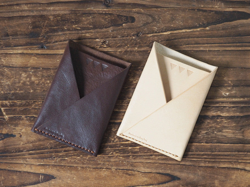 ES Corner Leather Folded Card Wallet Slim Card Wallet Travel wallet Credit card holder Brown natural nude