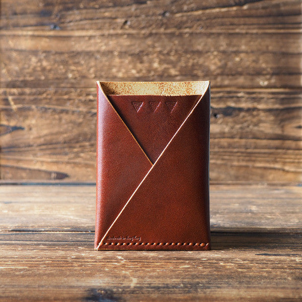 ES Corner Leather Minimal Folded Card Wallet Slim Card Wallet Travel wallet Credit card holder Whiskey Brown
