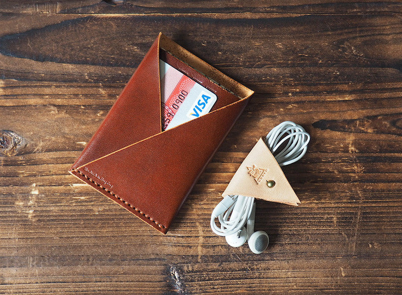 ES Corner Leather Minimal Folded Card Wallet Slim Card Wallet Credit card holder Whiskey Brown nude cord holder everyday carry