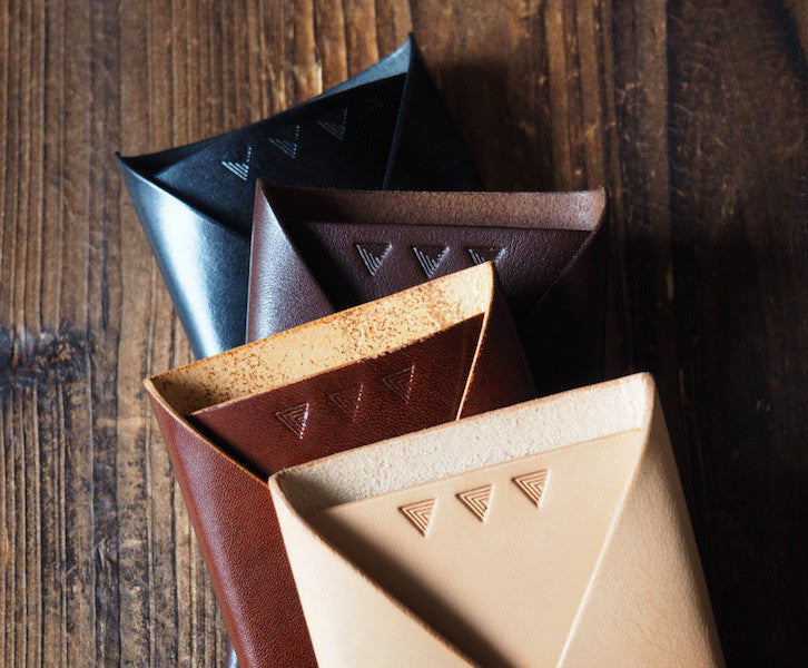 ES Corner Leather Folded Card Wallet Slim Card Wallet Black whiskey brown natural nude 4 color options