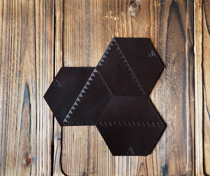 ES Corner Handmade Leather Wine Coaster Honeycomb Shape Dark Brown