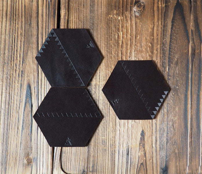 ES Corner Handmade Veg tanned Leather Cup Coaster Combine Small Triangles to Large Triangle