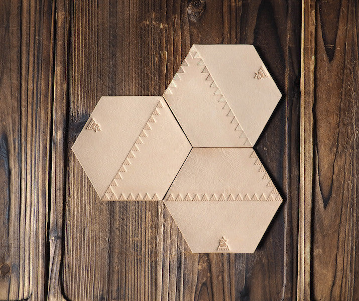 ES Corner Handmade Leather Rustic Coaster Hexagon Honeycomb Shape