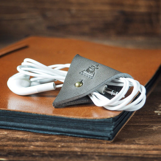 ES Corner Leather Cord Holder Cord Organizer Earphone Headphones keeper Grey Color