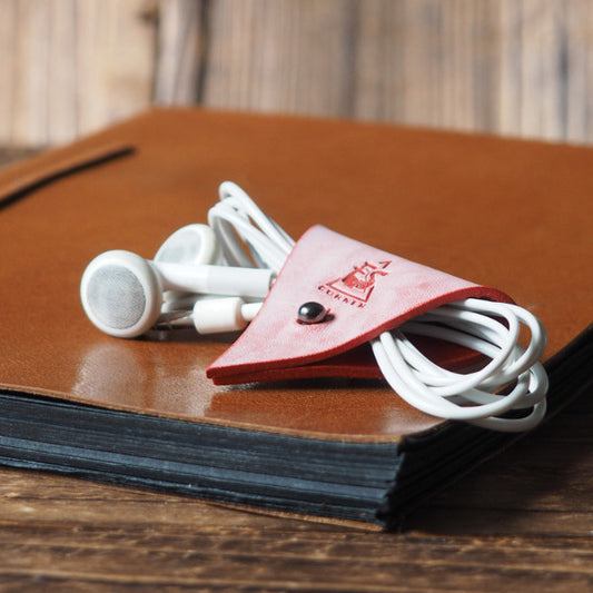 ES Corner Leather Cord Holder Cord organizer coated with wax Red color