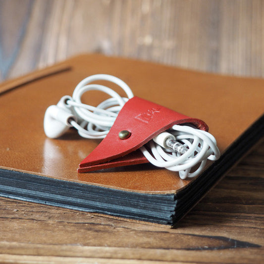 ES Corner Leather Cord Holder Cord Organizer Earphone Headphones Cord keeper Red Color