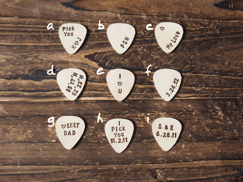 ES Corner Handmade Personalized Leather Guitar Pick with Engrave Name Initial GPS Coordinates Minimal Style