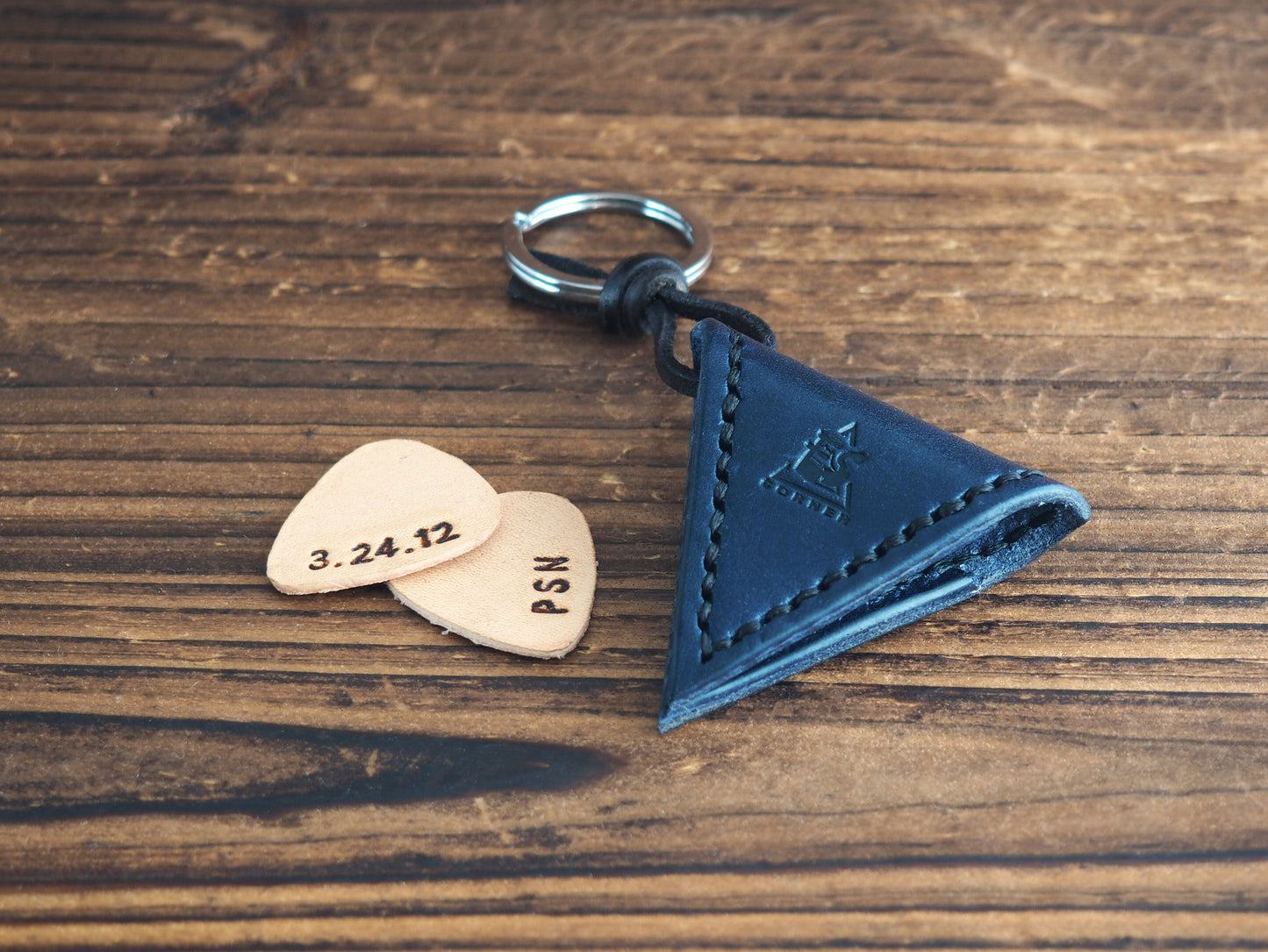 Personalized Leather Guitar Pick Holder Keychain #Navy Blue | Handmade Leather Goods | Personalized Gifts | ES Corner