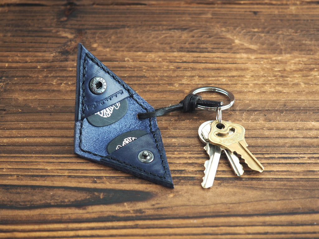 Personalized Leather Guitar Pick Holder Keychain #Navy Blue | Handmade Leather Goods | Personalized Gifts | ES Corner