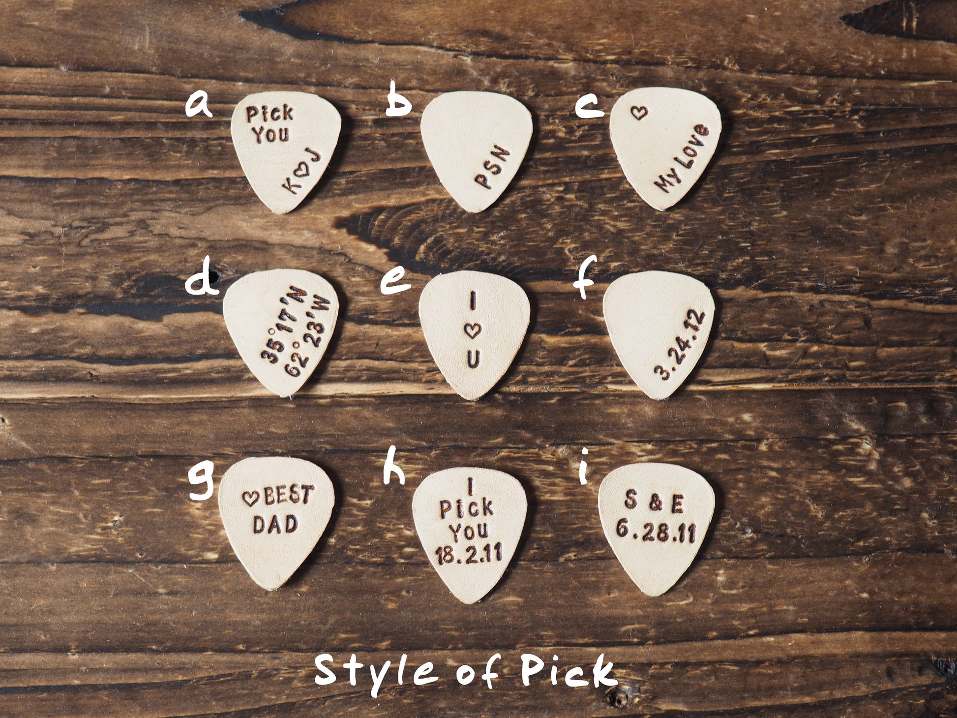 ES Corner Handmade Personalized Leather Guitar Pick Red Engraved Name Initial GPS Music Gifts