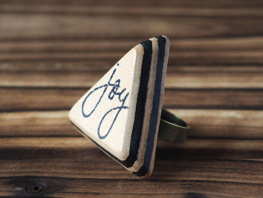 ES Corner Handmade Leather Joy Ring Find your happiness Triangle shape Accessories Gifts