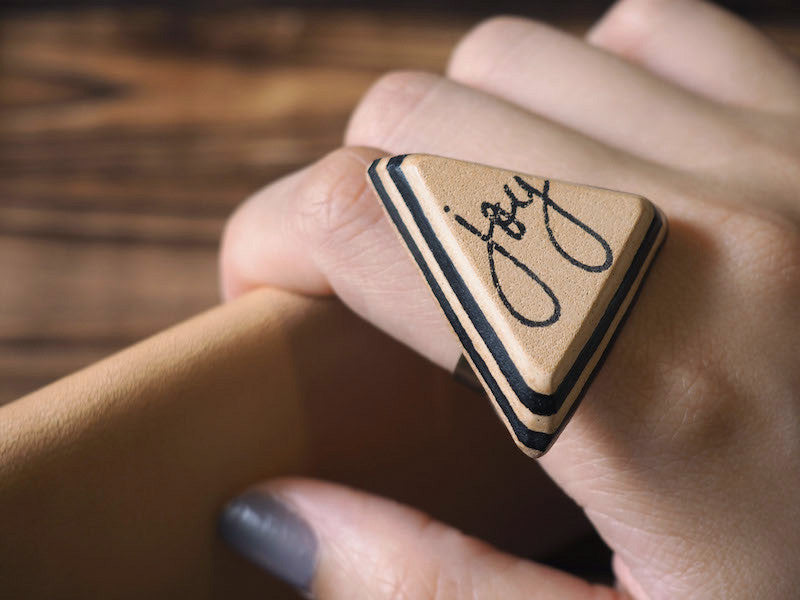 ES Corner Handmade Joy Leather Ring Hand Stamped Layers Minimalist Style Black