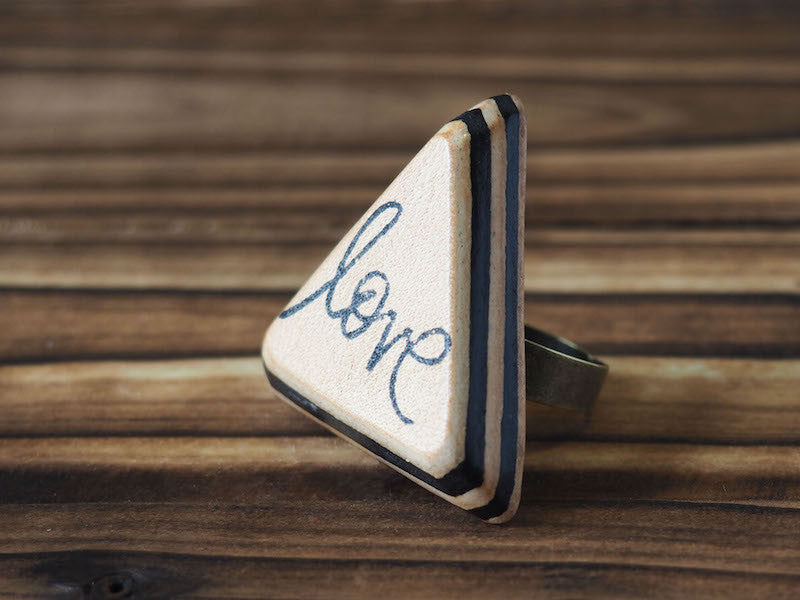 ES Corner Handmade Leather Love Ring Hand Cut and Hand Stamped Gifts idea for Loved one Mother daughter Black Natural Nude