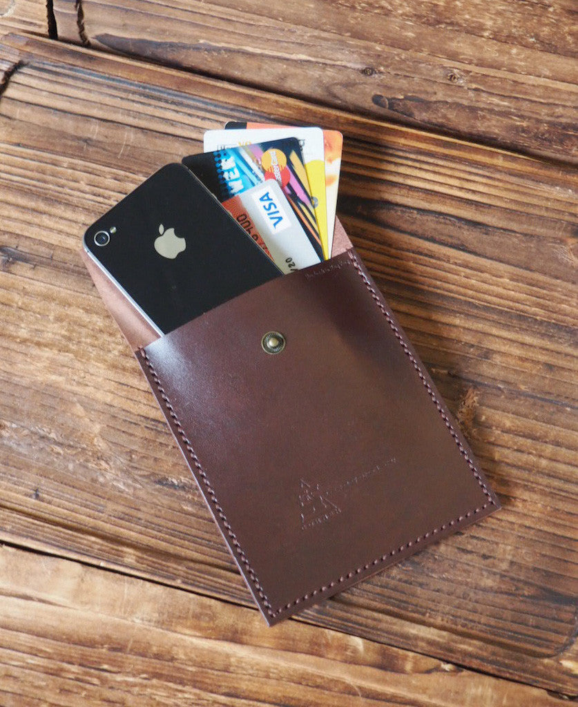 ES Corner Handmade Leather Travel Wallet IPhone Pouch Phone Case for Cash Credit Card Brown