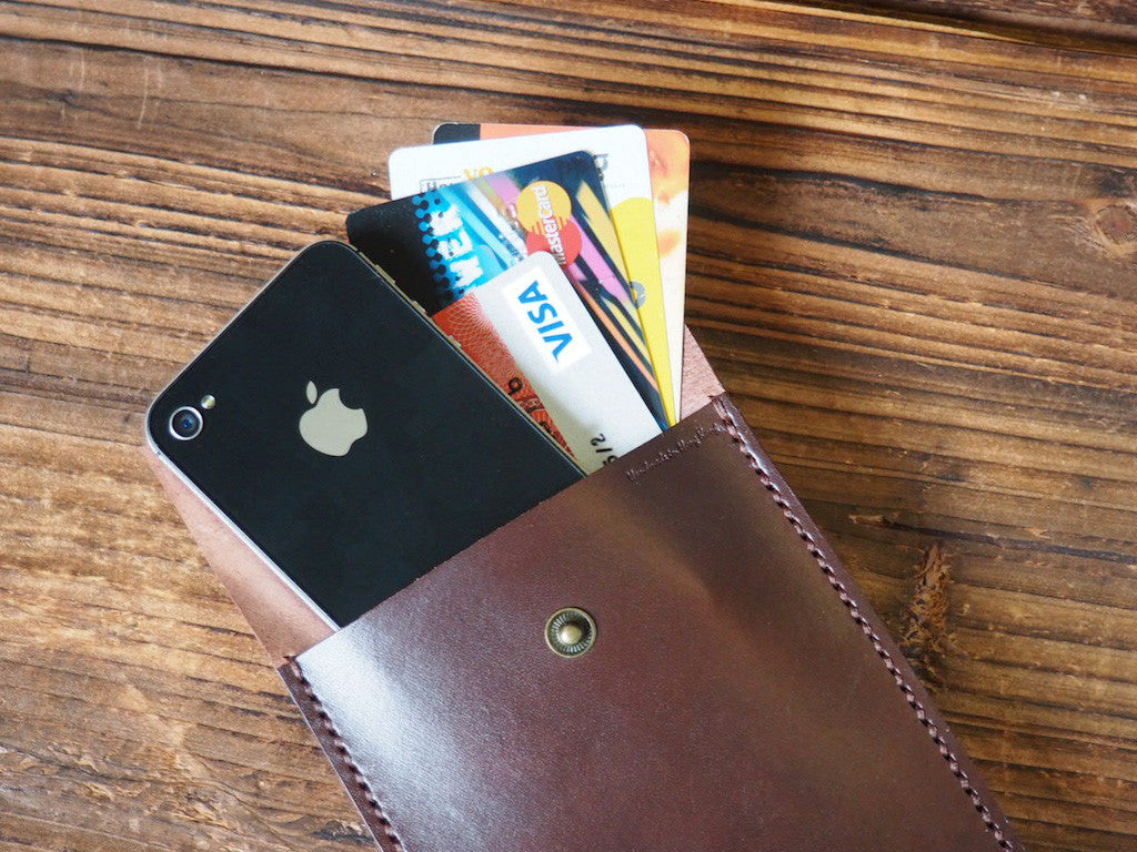 ES Corner Handmade Leather Slim Wallet Phone Case Handy Pouch Travel Gift Dark Brown