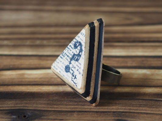 ES Corner Handmade Question Mark Leather Ring Adjustable Black Natural Nude Triangle