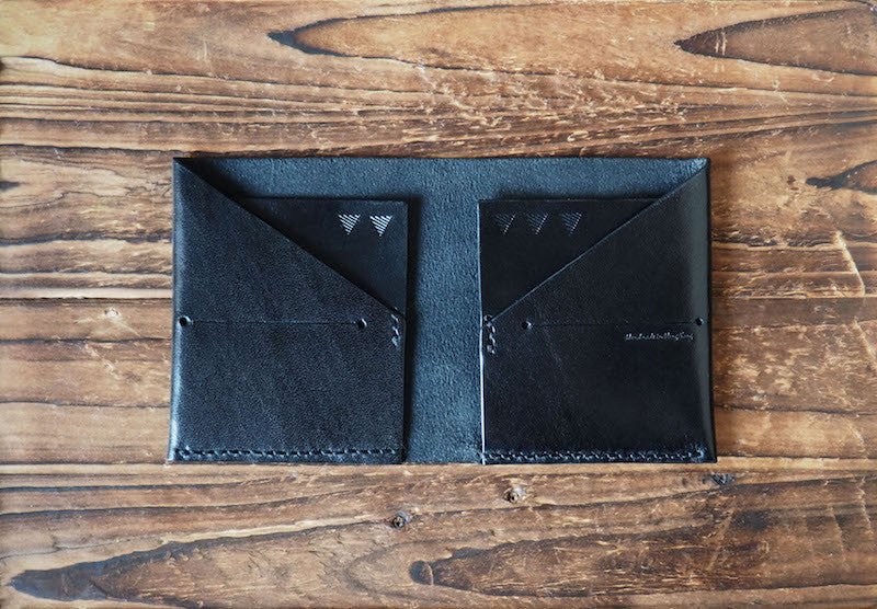 Handmade Leather Peak Billfold Wallet Slim Wallet Mens wallet #Black | ES Corner