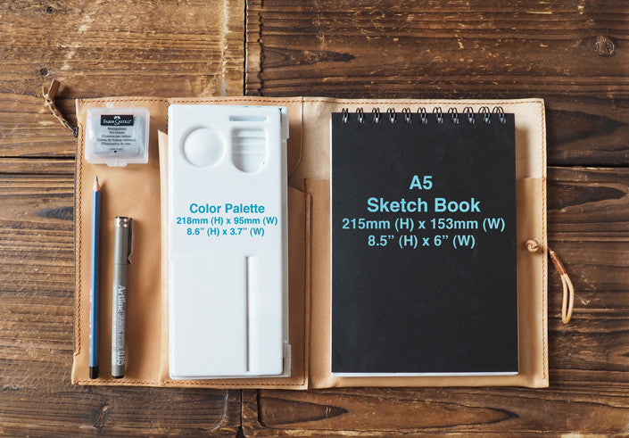 ES Corner Handmade Leather Sketchbook Case fits your journal drawing case Natural Nude